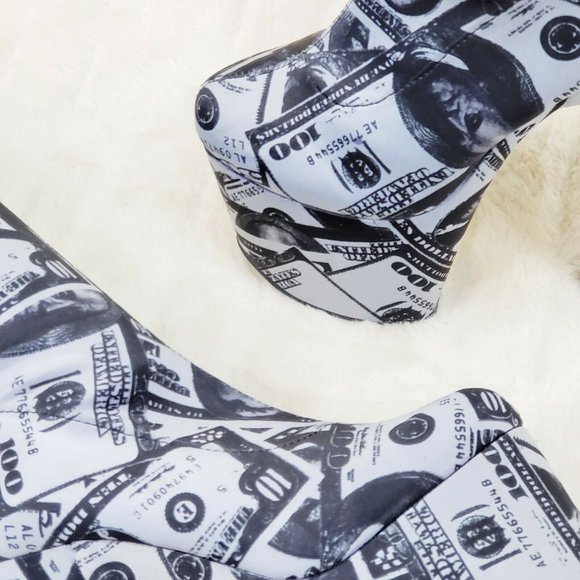 Dollar Money Print 7" High Heel Stretch Sock Platform Ankle Boots Adore 1002 - Picture 11 of 12